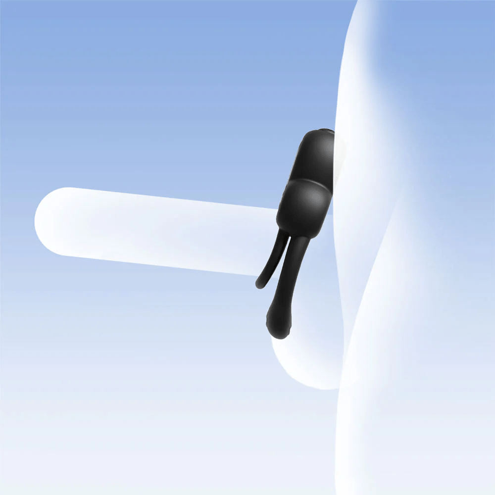 Honey Play Box Anello App-Controlled Vibrating Cock Ring - rendering of product on an illustrated body showing one of the methods of use