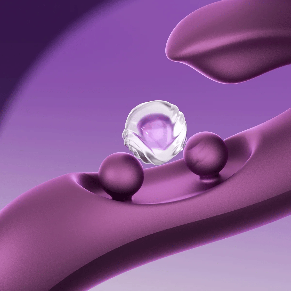 Honey Play Box Gem Twin App-Controlled Rabbit and G-Spot Vibrator - close-up animation of the twin balls showing vibration speed and pattern, with an abstract purple background