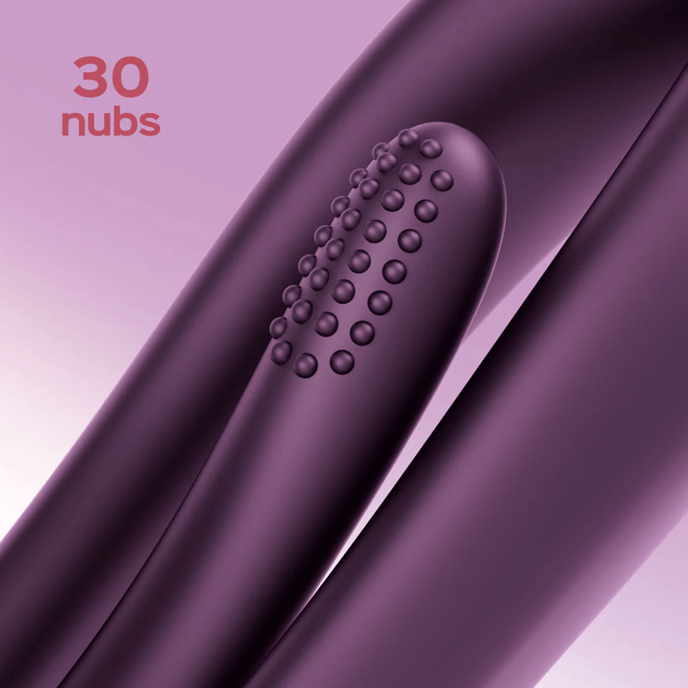 Honey Play Box Terri App-Controlled Tapping Rabbit Vibrator - close-up photo of the tapping mechanism's textured nubs and red text that says "30 nubs"