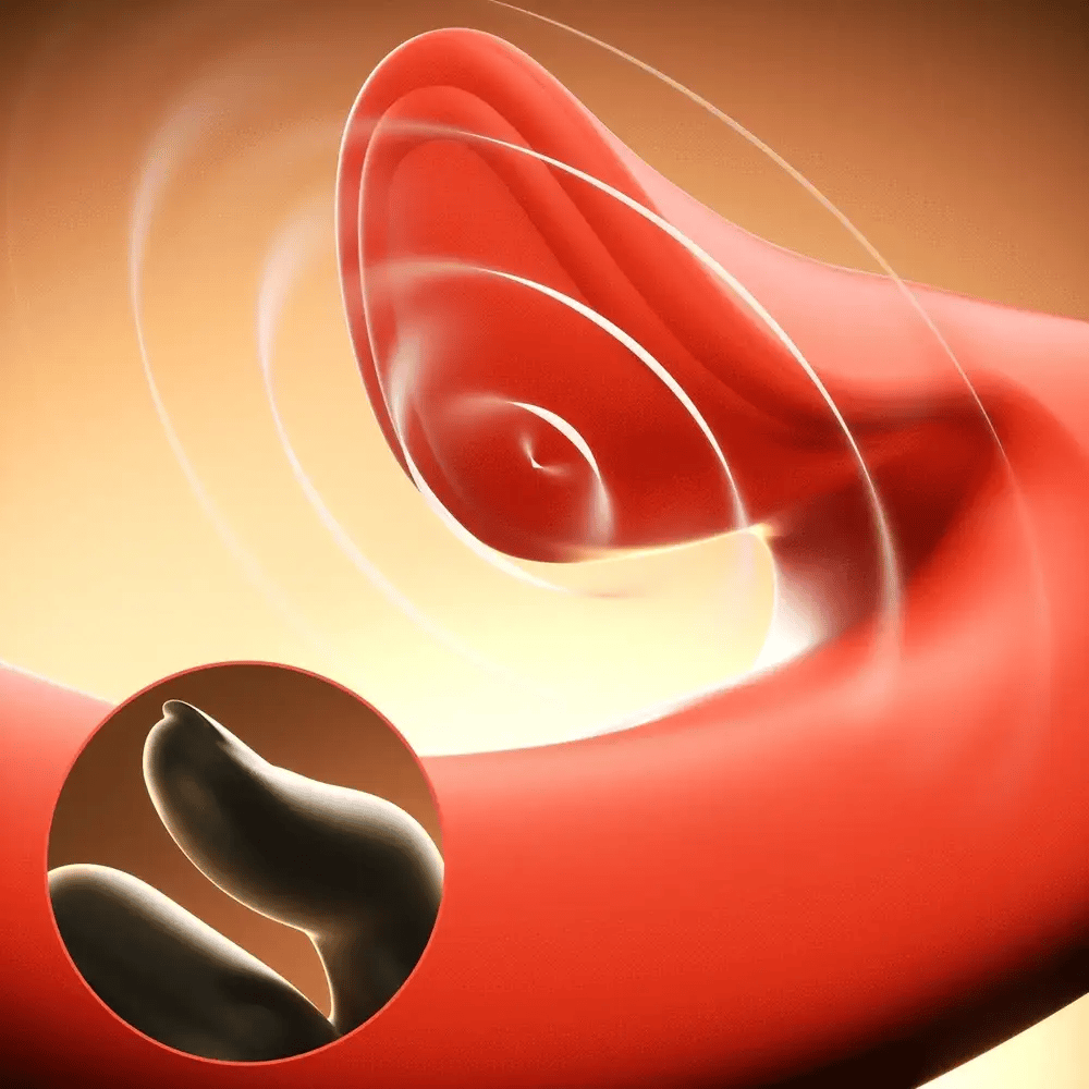 Honey Play Box Tressa App-Controlled Tapping Rabbit Vibrator: animation showing close-up of vibration and movement with a cutaway window showing an image of a person's thumb moving in the same way