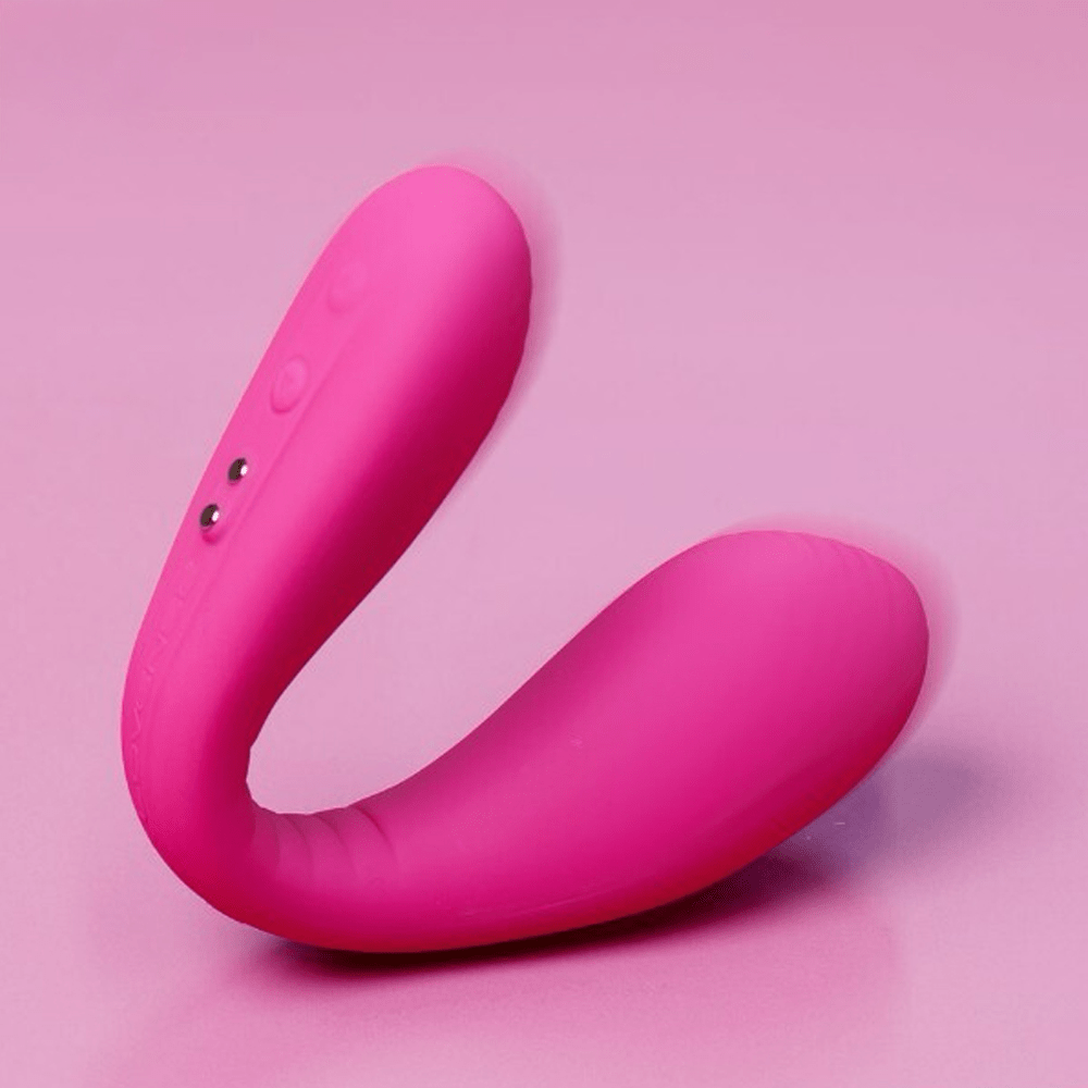 Photo of Lovense Dolce App-Connected Couples Vibrator on a pink background