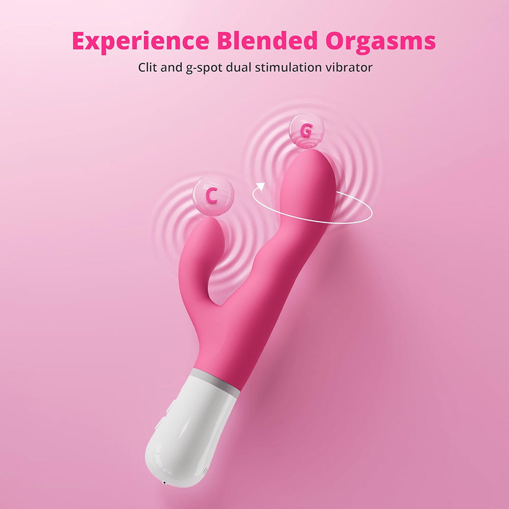 Photo of Lovense Nora App-Controlled Rabbit Vibrator and text that says "Experience blended orgasms: clit and G-spot dual stimulation vibrator"