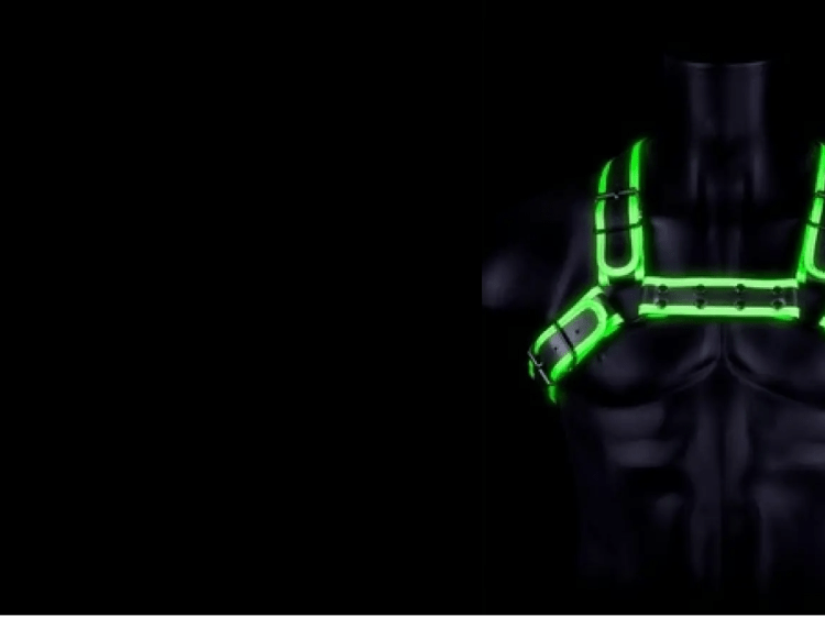 Glowing green harness on a dark background