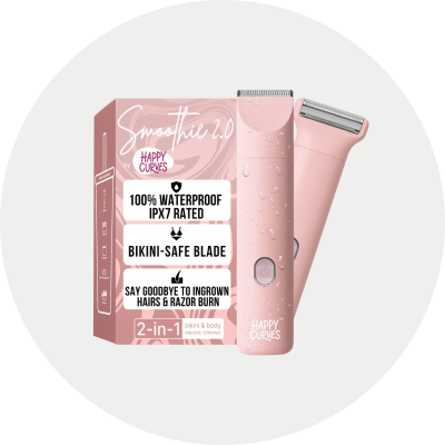 Happy Curves Smoothie 2.0 bikini trimmer for women in a light gray circle background