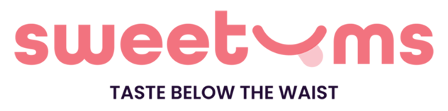Sweetums "Taste Below the Waist" logo on a white background