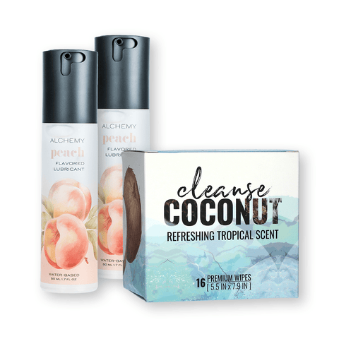 Alchemy Indulge Peach Lube + Coconut Cleanse Wipes Bundle