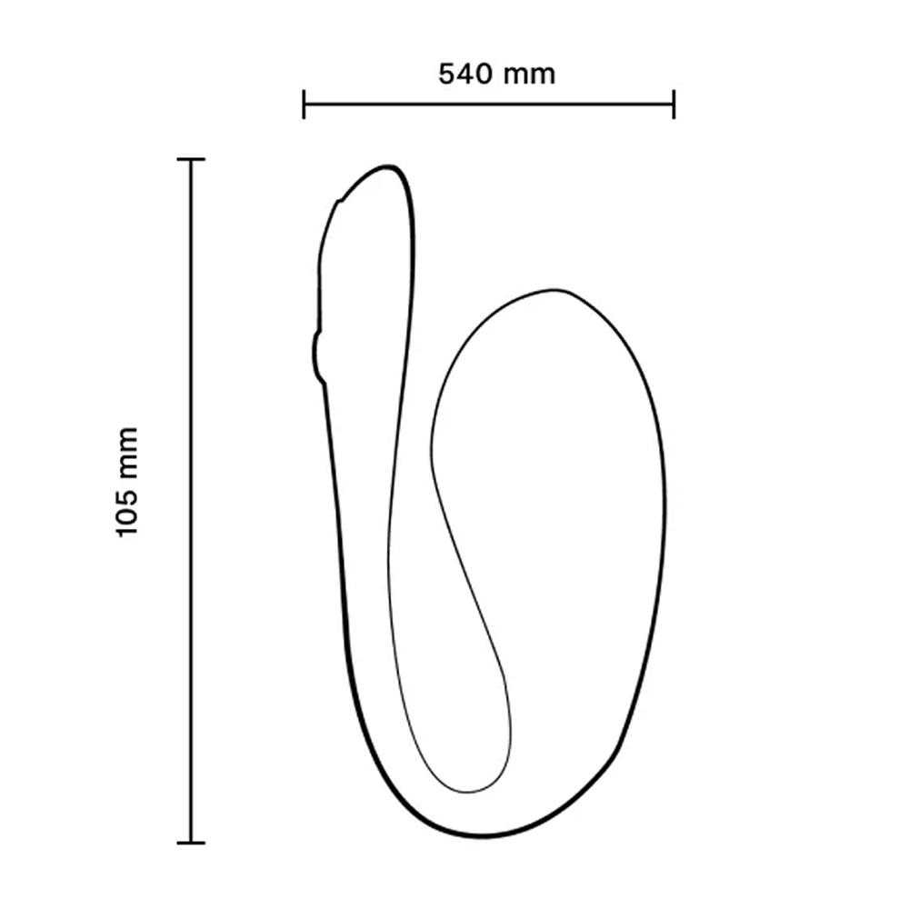 We-Vibe Jive 2: black outline of product on a white background with dimensions: 540mm x 105mm
