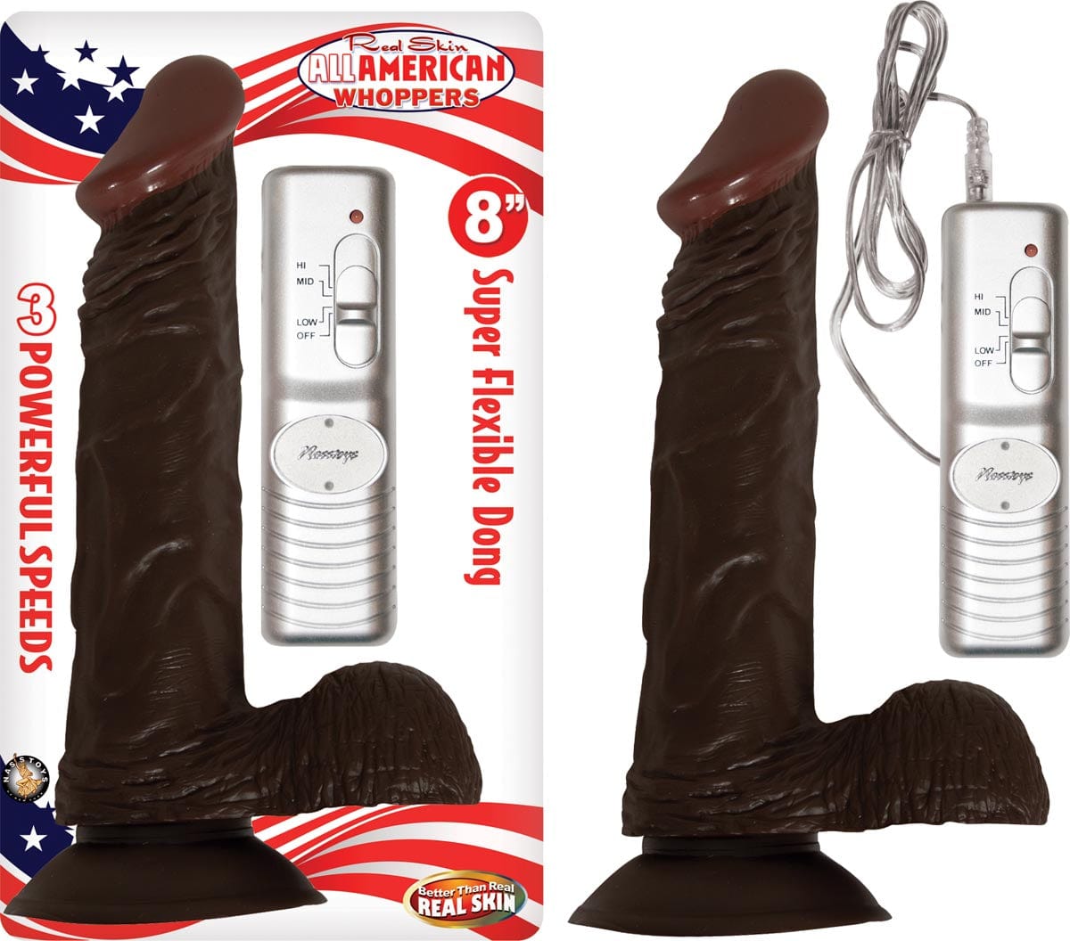 VIBRATING DONG W/ BALLS - BROWN - 8"