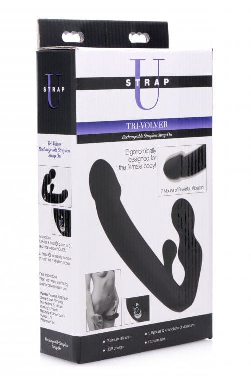 TRI-VOLVER VIBRATING STRAPLESS STRAP ON