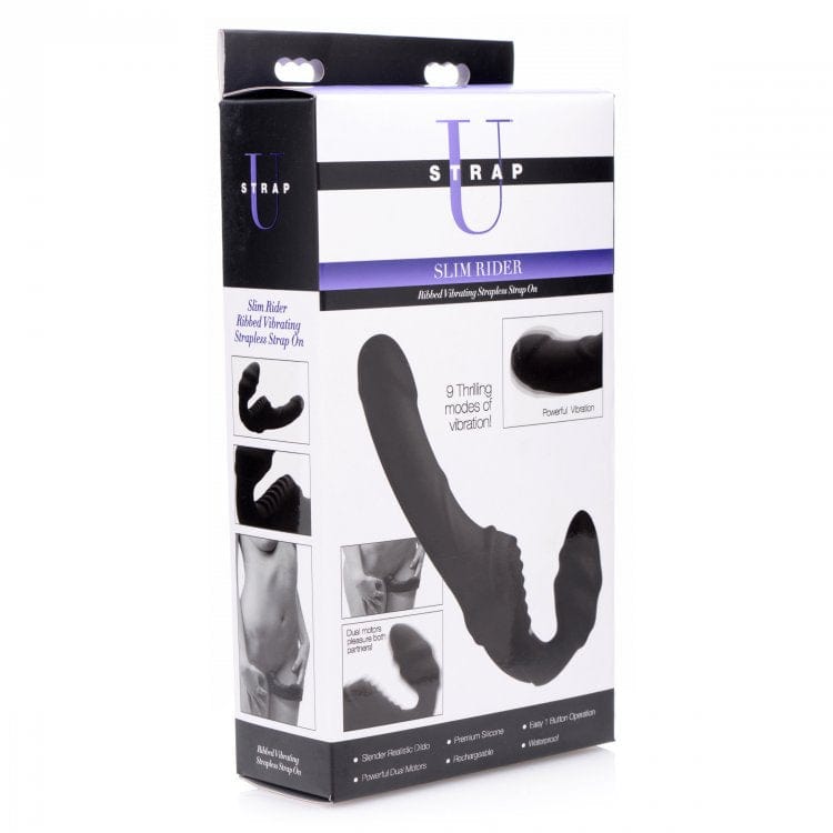 SLIM RIDER RIBBED VIBRATING STRAPLESS STRAP ON