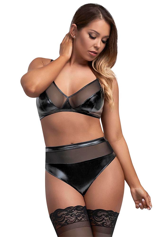 BRALETTE & HIGH WAISTED PANTY SET - BLACK - L/XL