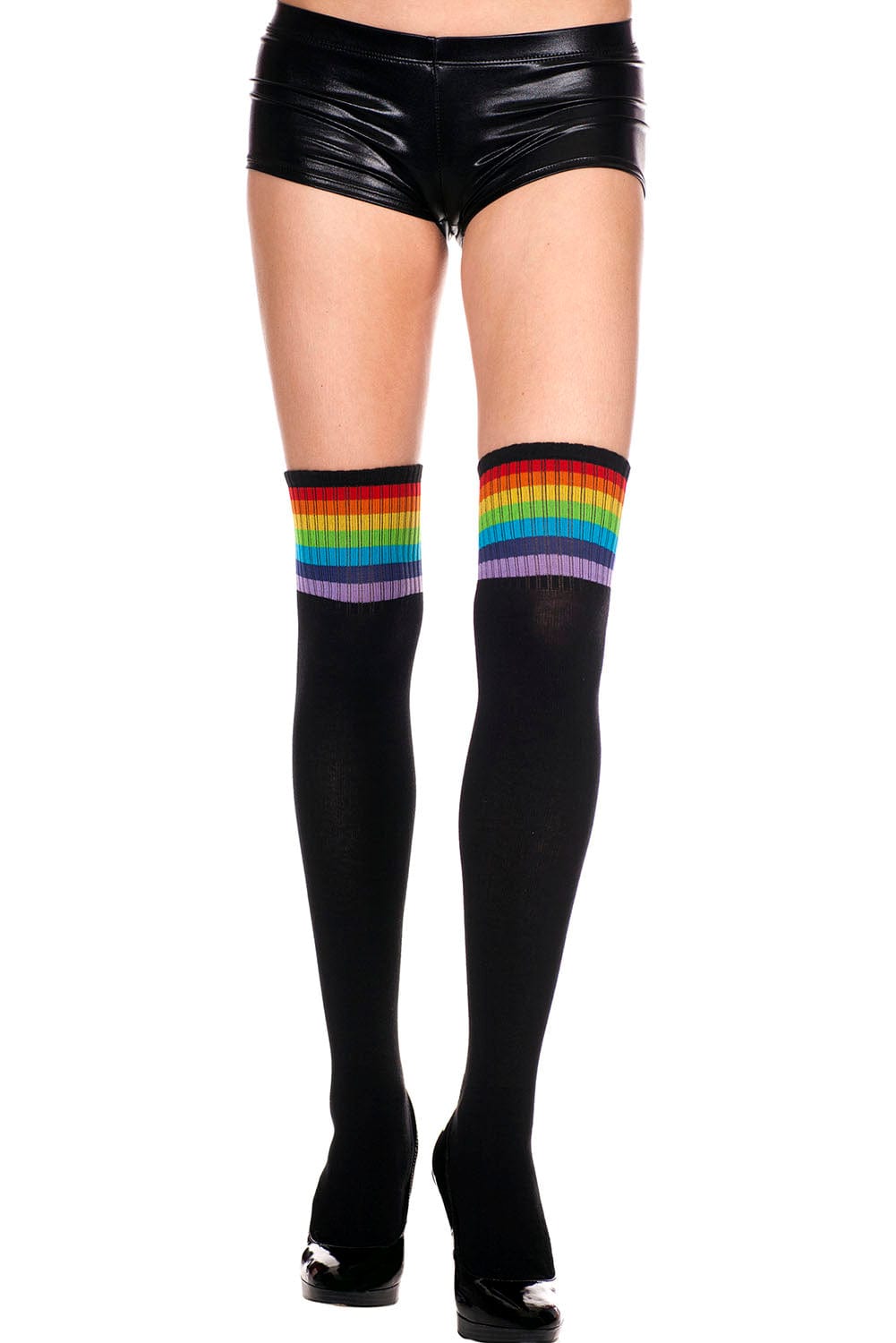 STRIPED ACRYLIC THIGH HIGH - BLK W/ RAINBOW - O/S