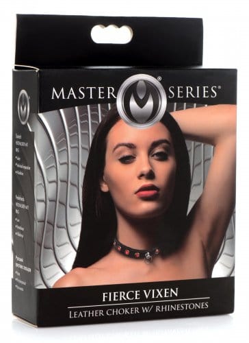 LEATHER CHOKER W/ RHINESTONES - RED