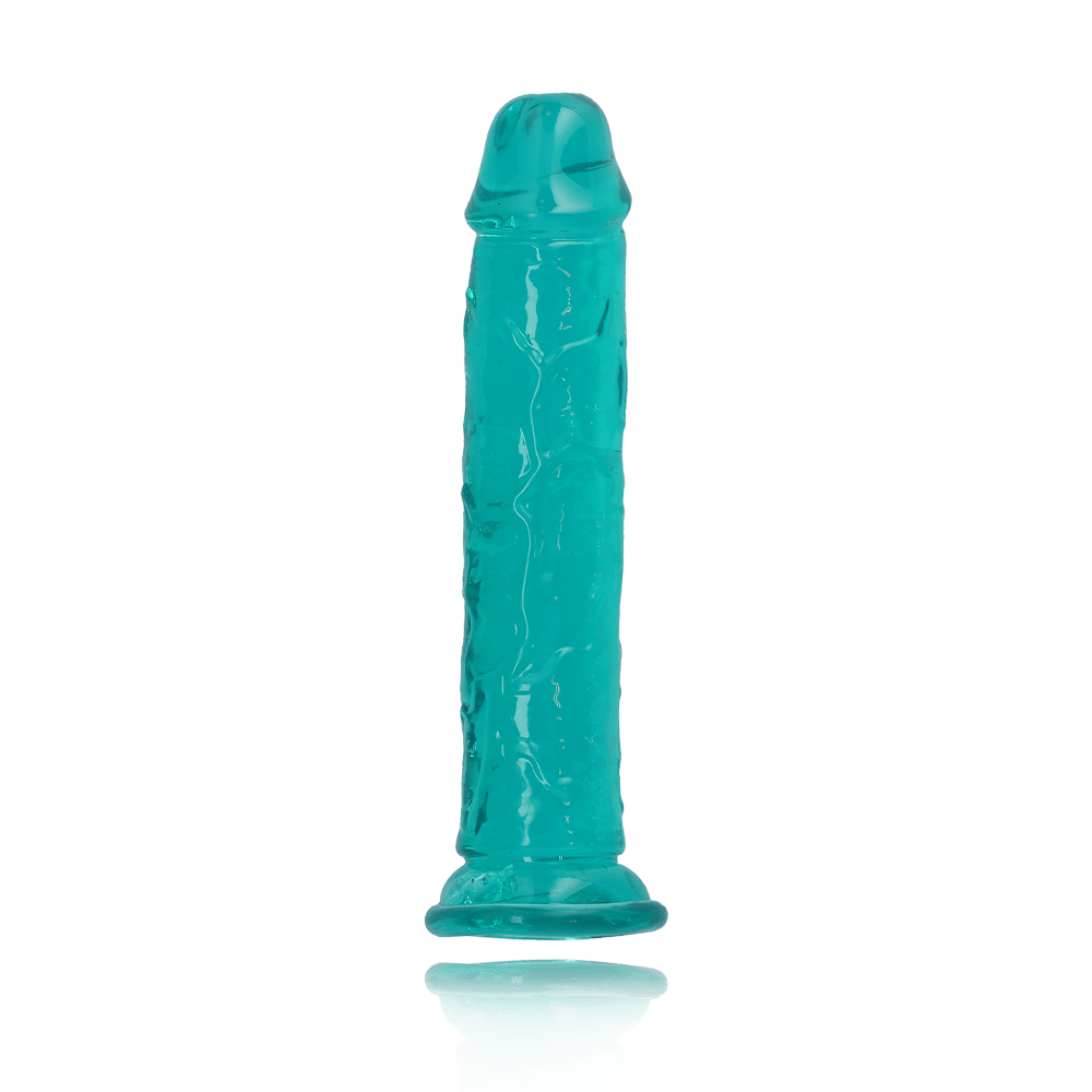 8" SLIM CRYSTAL CLEAR DILDO - TURQUOISE