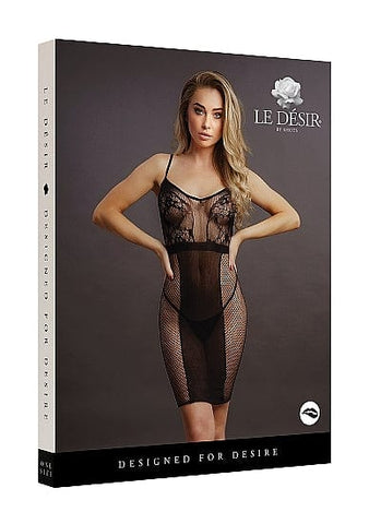 KNEE LENGTH LACE & FISHNET DRESS - O/S