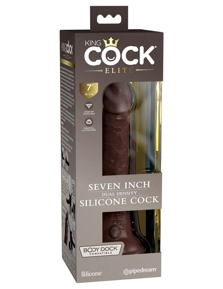 7" DUAL DENSITY SILICONE COCK - BROWN