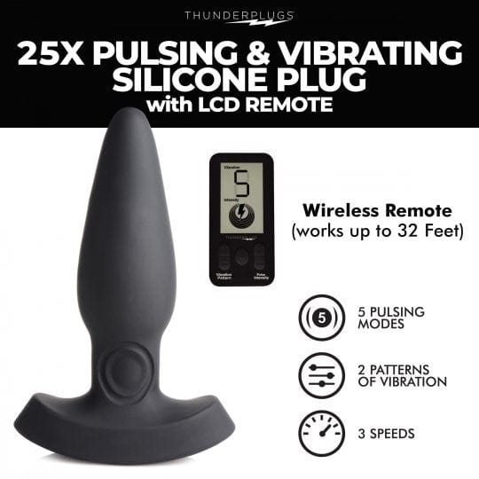 25X PULSING & VIBRATING SILICONE PLUG W/ LCD REMOTE
